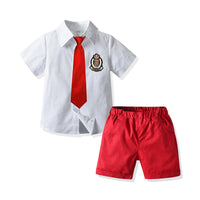 Load image into Gallery viewer, 2 Pieces Set Baby Kid Boys Bow Embroidered Shirts And Solid Color Shorts Wholesale 211109555
