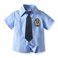 Load image into Gallery viewer, 2 Pieces Set Baby Kid Boys Bow Embroidered Shirts And Solid Color Shorts Wholesale 211109555
