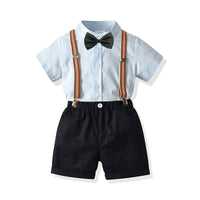 Load image into Gallery viewer, 2 Pieces Set Baby Kid Boys Solid Color Bow Shirts And Shorts Wholesale 211109556
