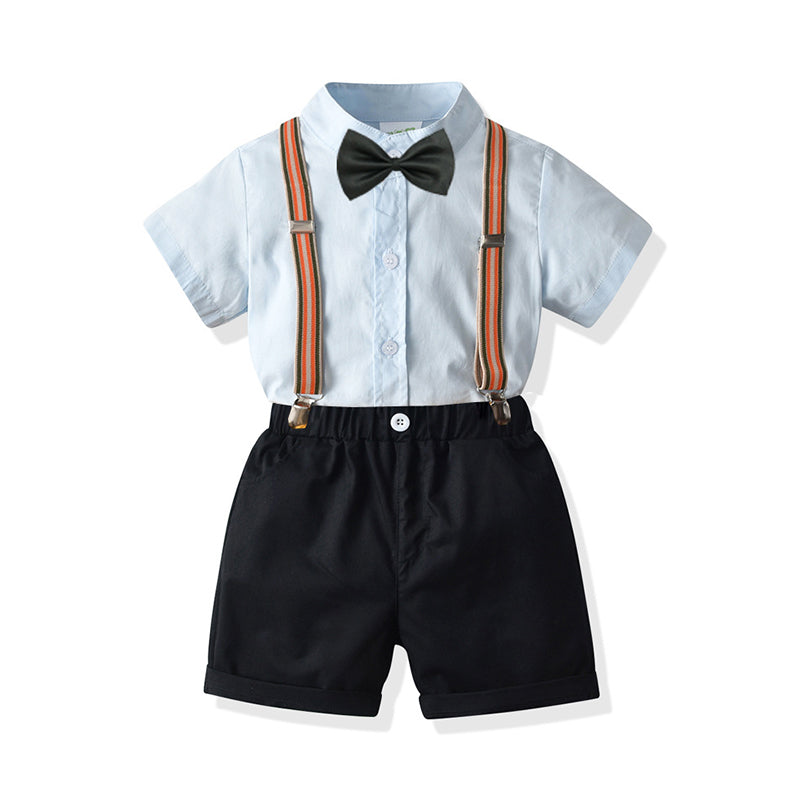 2 Pieces Set Baby Kid Boys Solid Color Bow Shirts And Shorts Wholesale 211109556