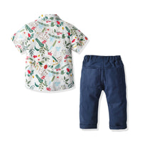 Load image into Gallery viewer, 2 Pieces Set Baby Kid Boys Plant Print Shirts And Solid Color Pants Wholesale 211109557
