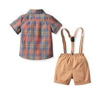 Load image into Gallery viewer, 2 Pieces Set Baby Kid Boys Checked Bow Shirts And Solid Color Shorts Wholesale 211109564
