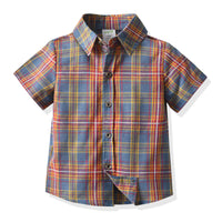 Load image into Gallery viewer, 2 Pieces Set Baby Kid Boys Checked Bow Shirts And Solid Color Shorts Wholesale 211109564
