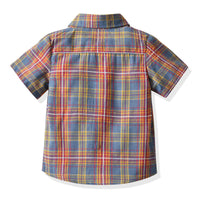 Load image into Gallery viewer, 2 Pieces Set Baby Kid Boys Checked Bow Shirts And Solid Color Shorts Wholesale 211109564
