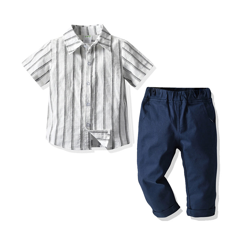 2 Pieces Set Baby Kid Boys Striped Shirts And Solid Color Pants Wholesale 211109567