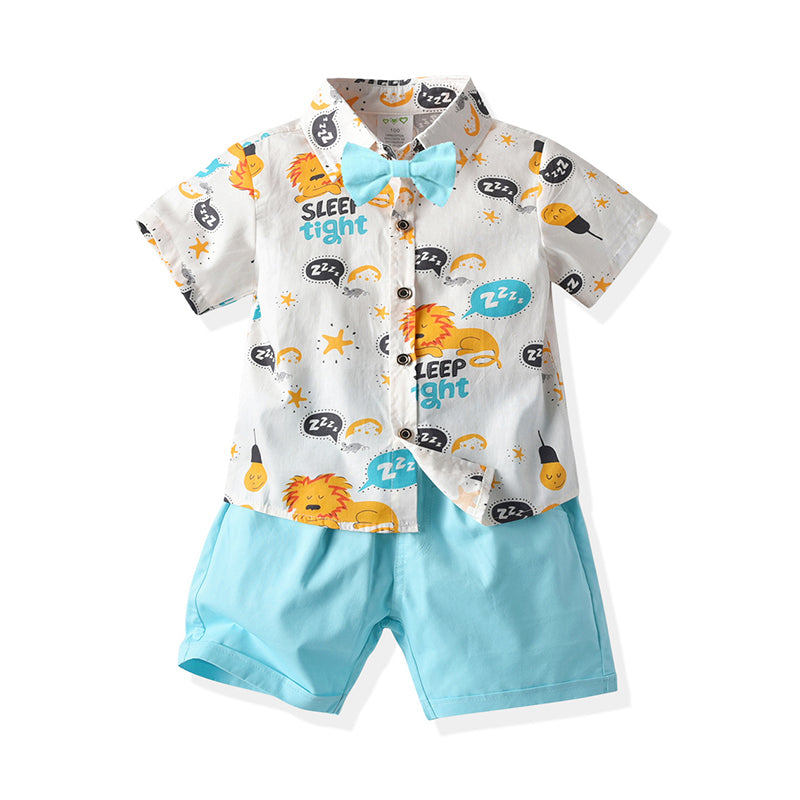 2 Pieces Set Baby Kid Boys Letters Animals Print Shirts And Solid Color Shorts Wholesale 211109568