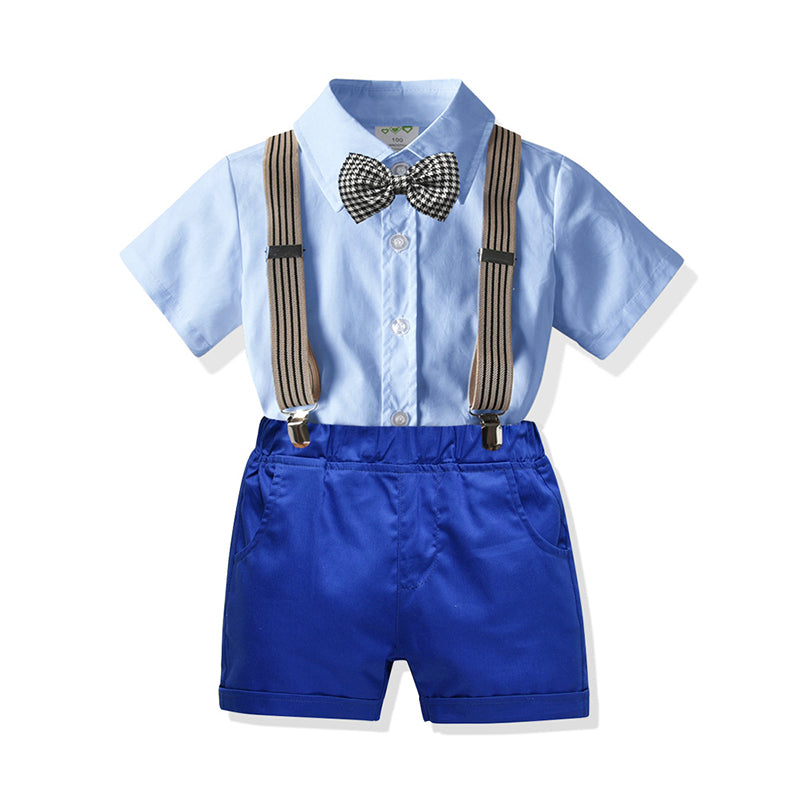 2 Pieces Set Baby Kid Boys Solid Color Bow Shirts And Shorts Wholesale 211109574