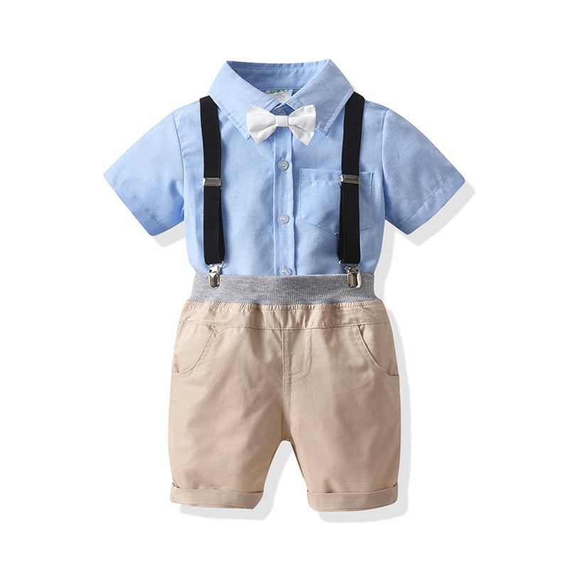 2 Pieces Set Baby Kid Boys Solid Color Bow Shirts And Shorts Wholesale 211109576