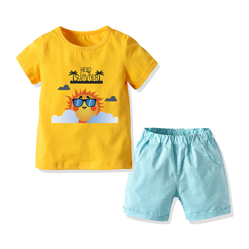 2 Pieces Set Baby Kid Boys Letters Print Tops And Solid Color Shorts Wholesale 211109579