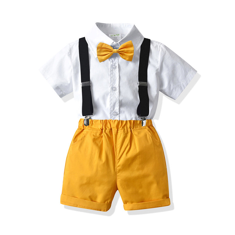2 Pieces Set Baby Kid Boys Birthday Party Bow Shirts And Solid Color Rompers Wholesale 21110958