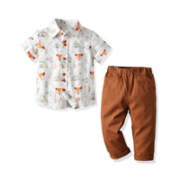 Load image into Gallery viewer, 2 Pieces Set Baby Kid Boys Animals Print Shirts And Solid Color Pants Wholesale 211109581
