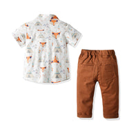 Load image into Gallery viewer, 2 Pieces Set Baby Kid Boys Animals Print Shirts And Solid Color Pants Wholesale 211109581
