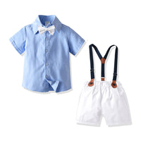 Load image into Gallery viewer, 2 Pieces Set Baby Kid Boys Solid Color Bow Shirts And Shorts Wholesale 211109585
