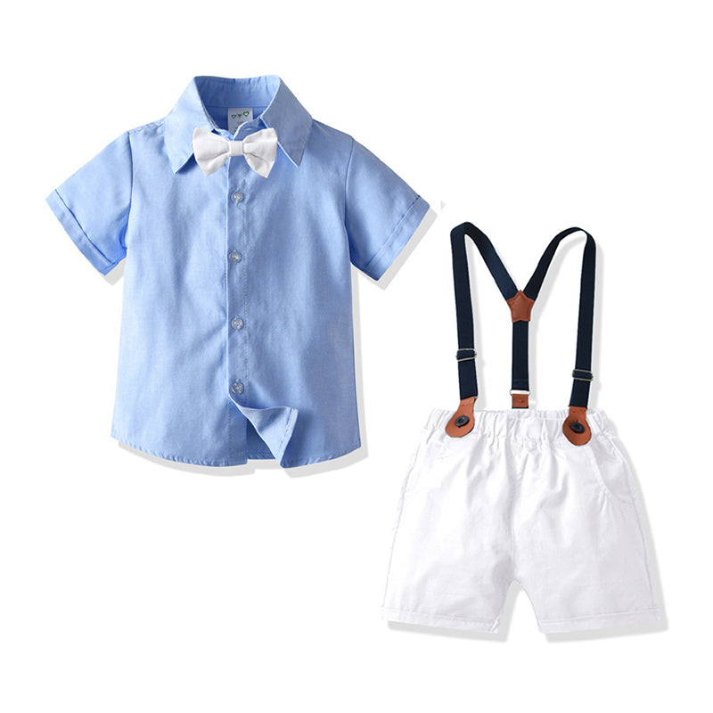 2 Pieces Set Baby Kid Boys Solid Color Bow Shirts And Shorts Wholesale 211109585