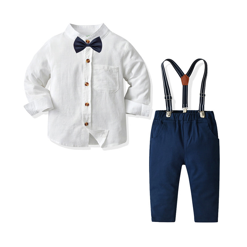 2 Pieces Set Baby Kid Boys Birthday Party Solid Color Bow Shirts And Jumpsuits Wholesale 21110959