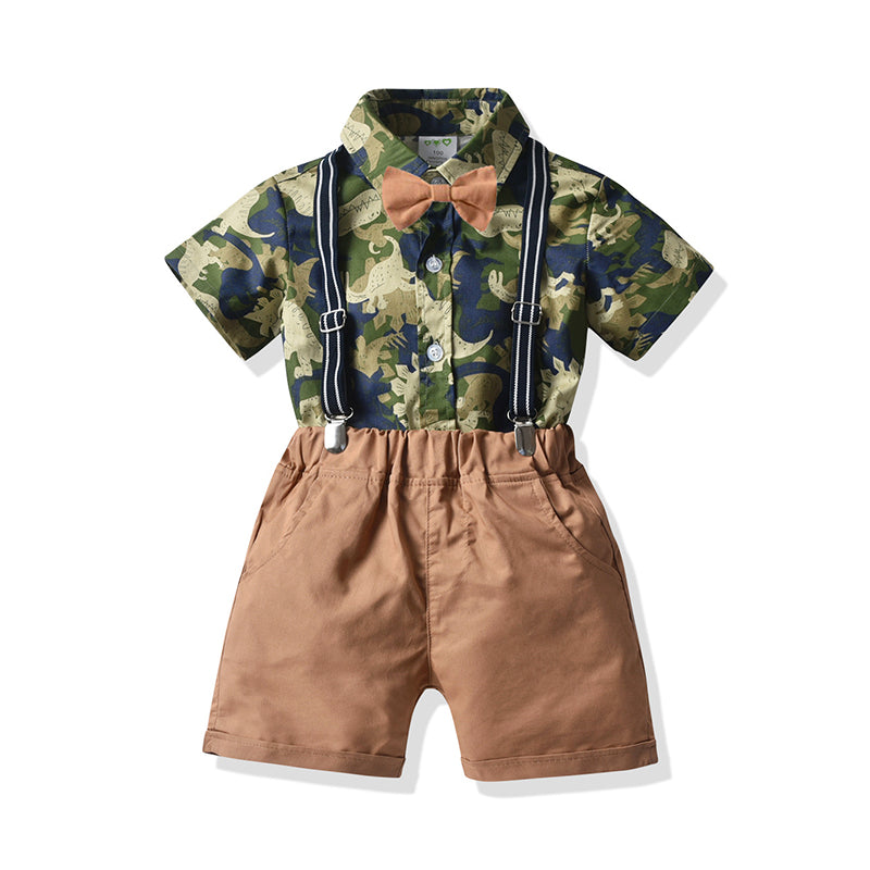 2 Pieces Set Baby Kid Boys Dinosaur Print Shirts And Solid Color Shorts Wholesale 211109591