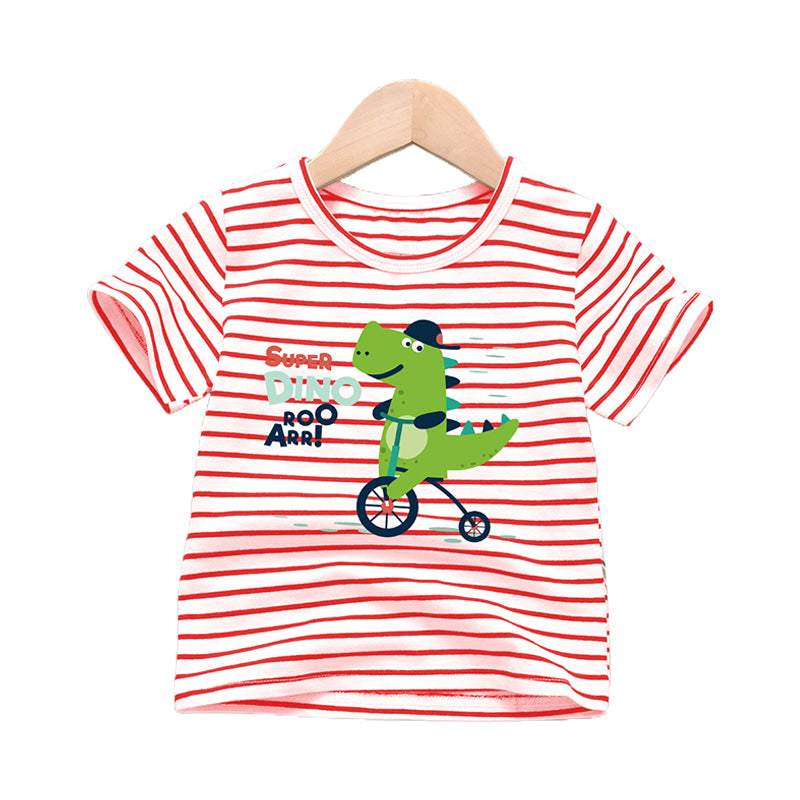 Baby Kid Boys Striped Letters Dinosaur Print Tops Wholesale 211109598