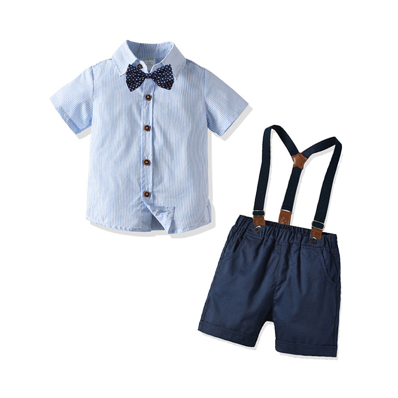 2 Pieces Set Baby Kid Boys Striped Bow T-Shirts Solid Color Shorts Wholesale 211109600