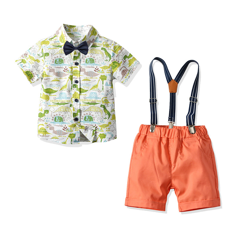 2 Pieces Set Baby Kid Boys Dinosaur Bow Print Shirts And Solid Color Shorts Wholesale 211109604