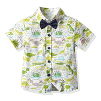 Load image into Gallery viewer, 2 Pieces Set Baby Kid Boys Dinosaur Bow Print Shirts And Solid Color Shorts Wholesale 211109604
