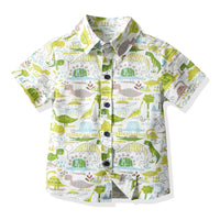 Load image into Gallery viewer, 2 Pieces Set Baby Kid Boys Dinosaur Bow Print Shirts And Solid Color Shorts Wholesale 211109604
