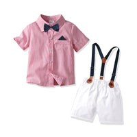 Load image into Gallery viewer, 2 Pieces Set Baby Kid Boys Dressy Striped Bow Shirts And Polka dots Shorts Suits Wholesale 211109607
