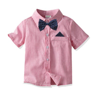 Load image into Gallery viewer, 2 Pieces Set Baby Kid Boys Dressy Striped Bow Shirts And Polka dots Shorts Suits Wholesale 211109607
