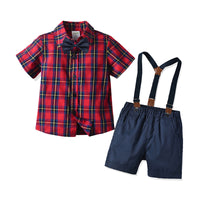 Load image into Gallery viewer, 2 Pieces Set Baby Kid Boys Dressy Checked Bow Shirts And Shorts Suits Wholesale 211109610
