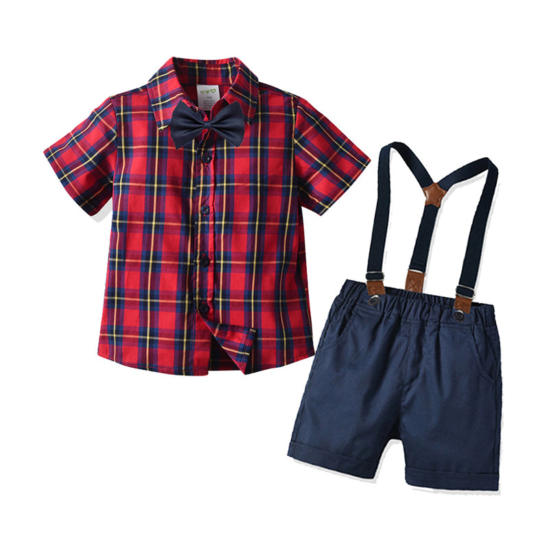 2 Pieces Set Baby Kid Boys Dressy Checked Bow Shirts And Shorts Suits Wholesale 211109610