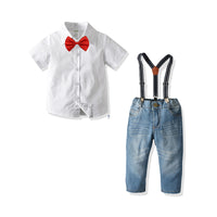 Load image into Gallery viewer, 2 Pieces Set Baby Kid Boys Solid Color Bow Shirts And Jeans Wholesale 211109615
