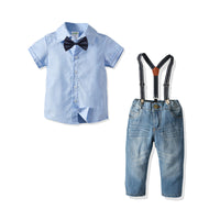 Load image into Gallery viewer, 2 Pieces Set Baby Kid Boys Solid Color Bow Shirts And Jeans Wholesale 211109615
