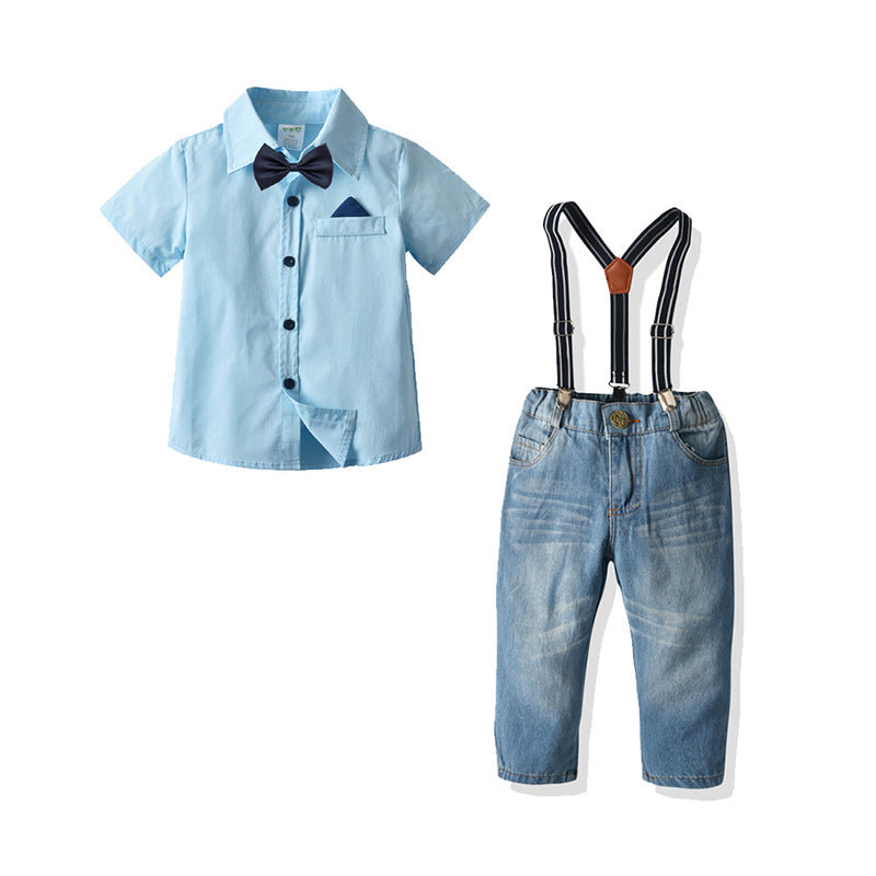 2 Pieces Set Baby Kid Boys Solid Color Bow Shirts And Jeans Wholesale 211109615