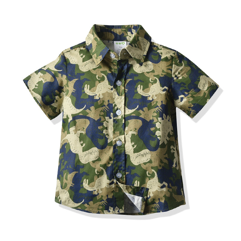 Baby Kid Boys Dinosaur Camo Print Shirts Wholesale 211109620