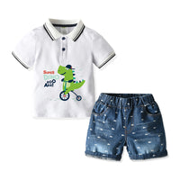 Load image into Gallery viewer, 2 Pieces Set Baby Kid Boys Letters Dinosaur Cartoon Print Shirts And Shorts Wholesale 211109623
