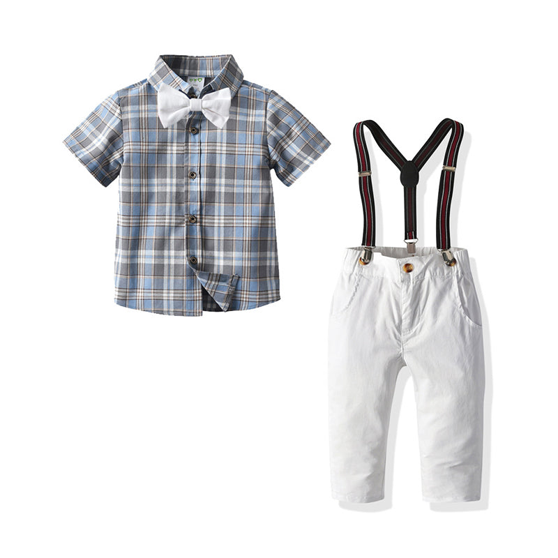 2 Pieces Set Baby Kid Boys Dressy Checked Bow Shirts And Suits Trousers Wholesale 211109626