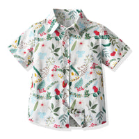 Load image into Gallery viewer, 2 Pieces Set Baby Kid Boys Dressy Flower Plant Bow Print Shirts And Shorts Suits Wholesale 211109627
