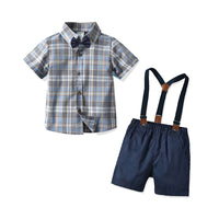 Load image into Gallery viewer, 2 Pieces Set Baby Kid Boys Dressy Checked Bow Shirts And Shorts Suits Wholesale 211109628
