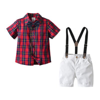 Load image into Gallery viewer, 2 Pieces Set Baby Kid Boys Dressy Checked Bow Shirts And Shorts Suits Wholesale 211109630

