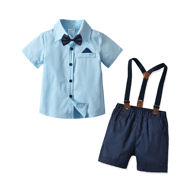 2 Pieces Set Baby Kid Boys Dressy Bow Shirts And Solid Color Shorts Suits Wholesale 211109635