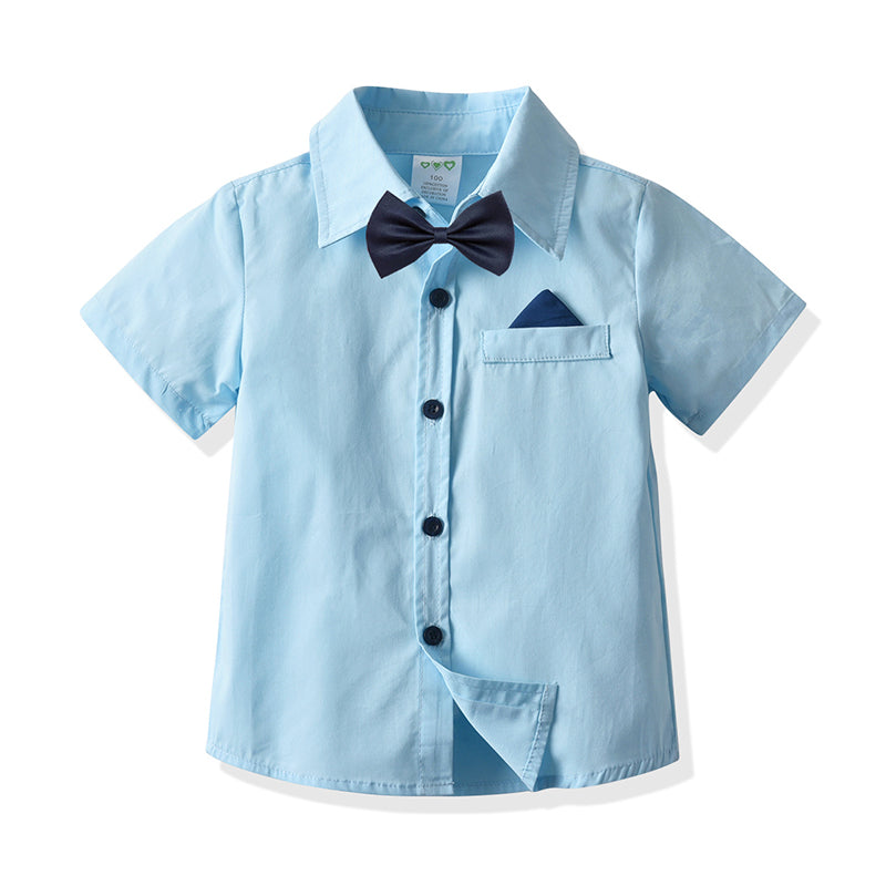 Baby Kid Boys Solid Color Bow Shirts Wholesale 211109637