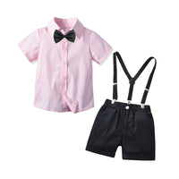 Load image into Gallery viewer, 2 Pieces Set Baby Kid Boys Dressy Bow Shirts And Solid Color Shorts Suits Wholesale 211109638

