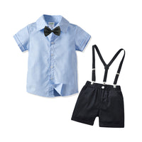 Load image into Gallery viewer, 2 Pieces Set Baby Kid Boys Dressy Bow Shirts And Solid Color Shorts Suits Wholesale 211109638
