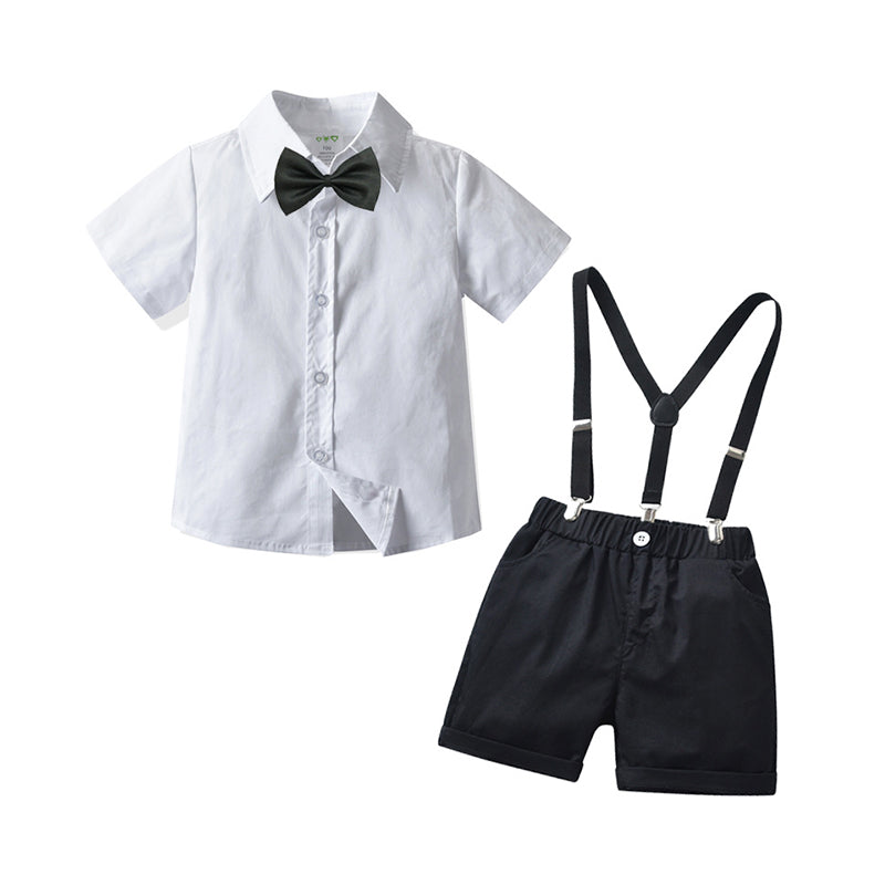 2 Pieces Set Baby Kid Boys Dressy Bow Shirts And Solid Color Shorts Suits Wholesale 211109638