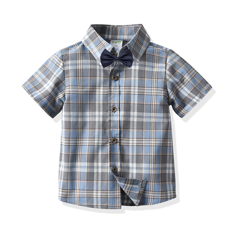 Baby Kid Boys Checked Bow Shirts Wholesale 211109646