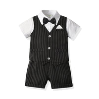 Load image into Gallery viewer, 3 Pieces Set Baby Kid Boys Dressy Bow Vests Waistcoats Shirts And Striped Shorts Suits Wholesale 211109647
