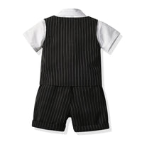 Load image into Gallery viewer, 3 Pieces Set Baby Kid Boys Dressy Bow Vests Waistcoats Shirts And Striped Shorts Suits Wholesale 211109647
