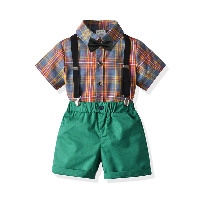 2 Pieces Set Baby Kid Boys Dressy Birthday Party Checked Bow Shirts And Solid Color Shorts Wholesale 211109651