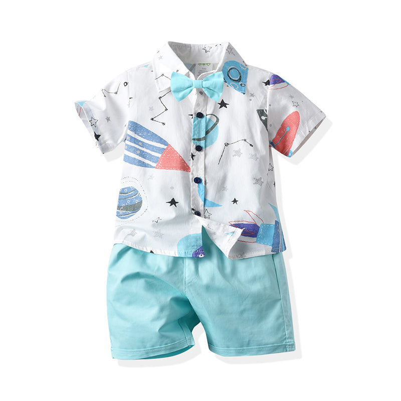 2 Pieces Set Baby Kid Boys Dressy Birthday Party Star Galaxy Bow Shirts And Solid Color Shorts Wholesale 211109656