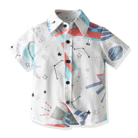 Load image into Gallery viewer, 2 Pieces Set Baby Kid Boys Dressy Birthday Party Star Galaxy Bow Shirts And Solid Color Shorts Wholesale 211109656
