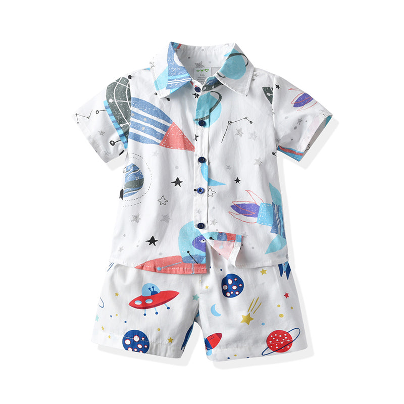 2 Pieces Set Baby Kid Boys Star Galaxy Print Shirts And Shorts Wholesale 211109663